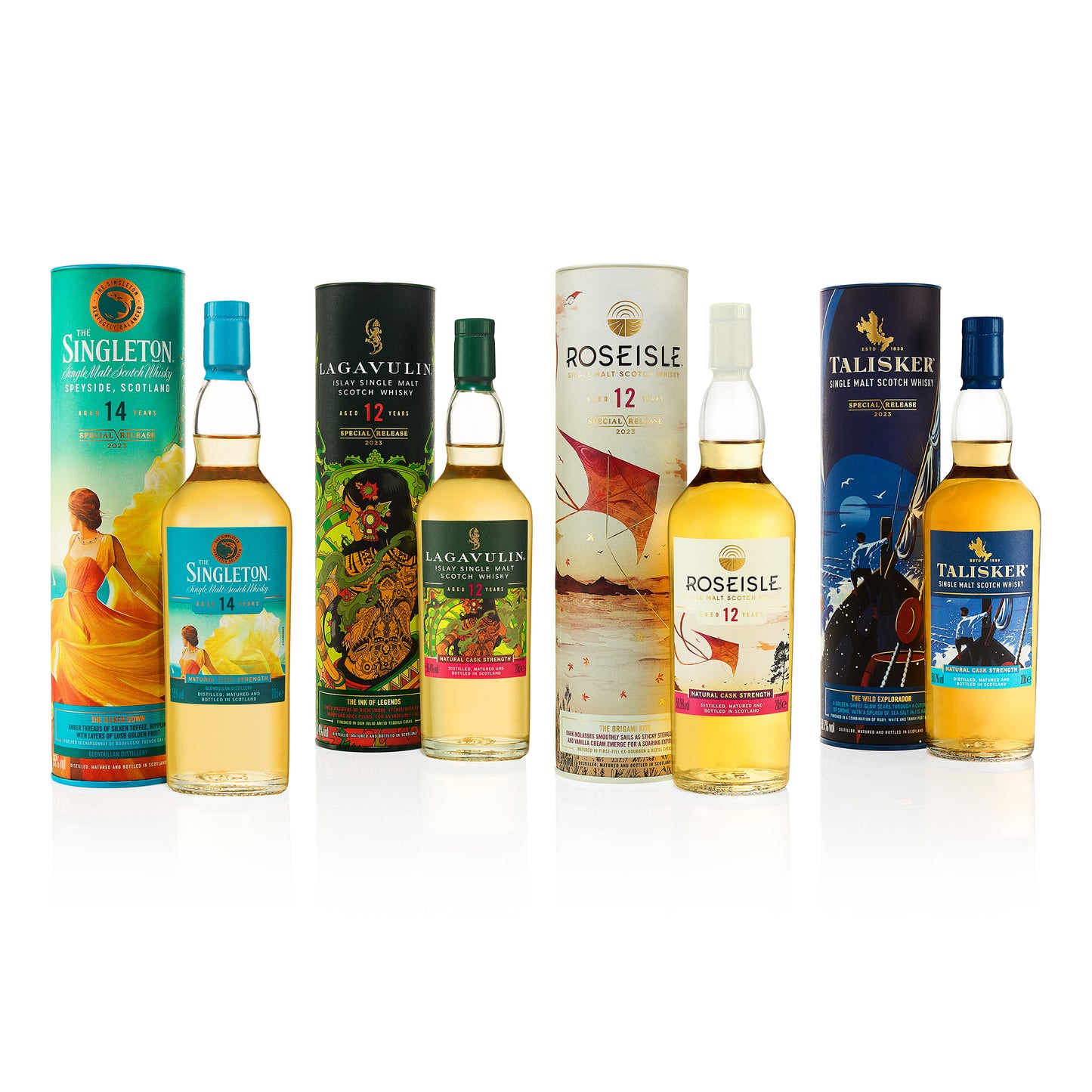 Special Release 2023 - Lagavulin, Talisker, Roseisle und The Singleton Single Malt Scotch Whisky, 4x20cl