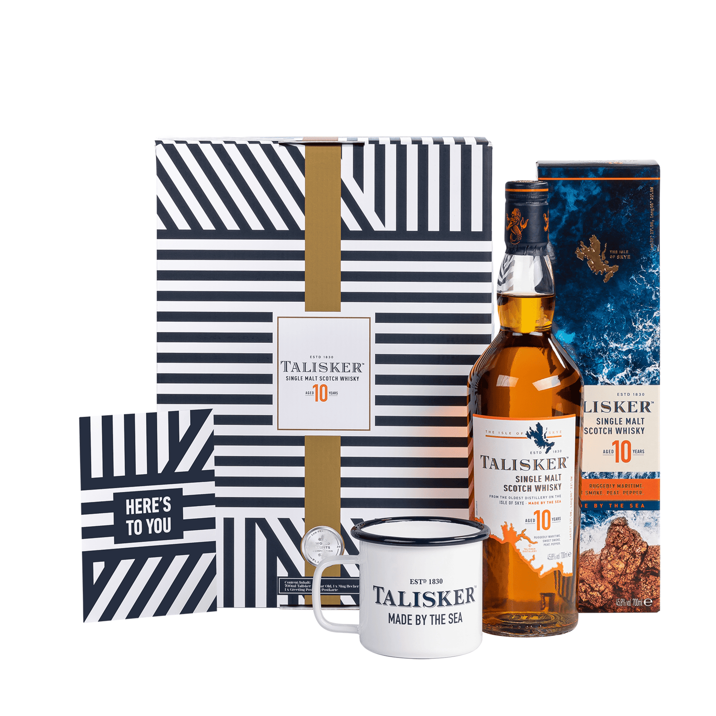 Talisker 10 Jahre Single Malt Scotch Whisky 70cl im hochwertigen Geschenkset mit Emaille Tasse & Grußkarte